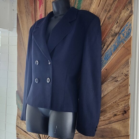 Dior strong shoulder fitted pure wool midnight blue jacket/blazer Sz 14 - Picture 1 of 10